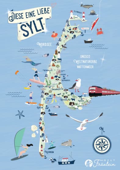 Illustrierte Sylt-Karte Poster