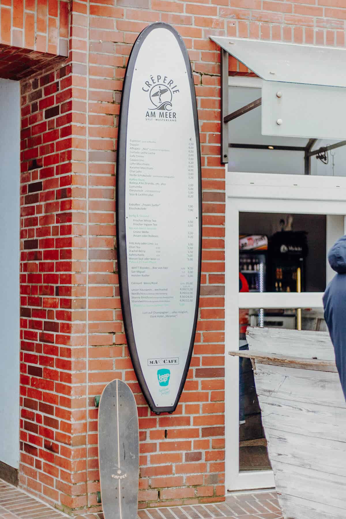 Crêperie am Meer Westerland Karte als Surfbrett