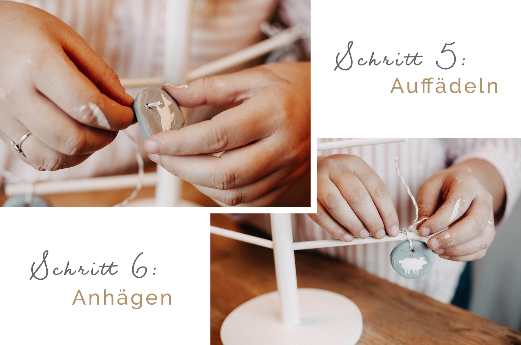 Schritt 5: Auffädeln, Schritt 10: Anhängen