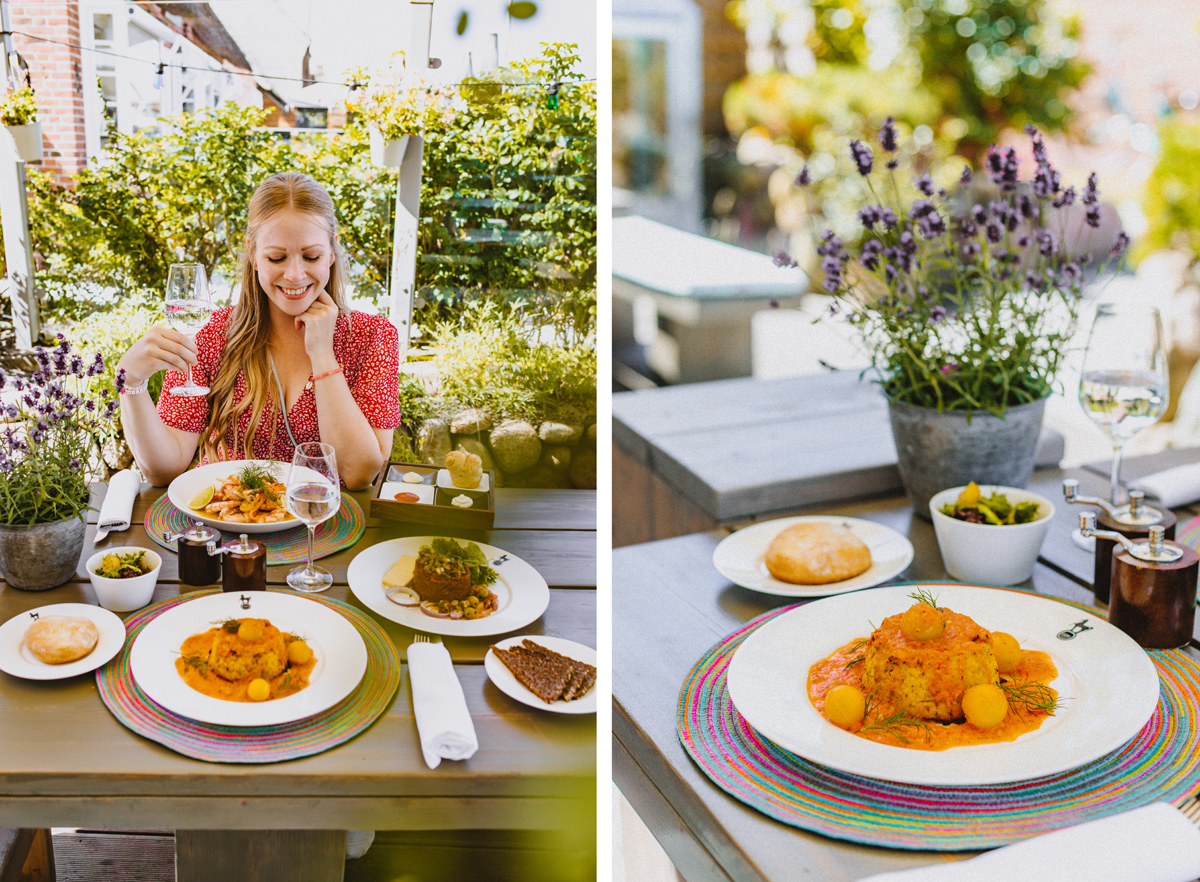 Odin Deli: Restaurant in Kampen auf Sylt: Terrasse Speisen Sylt Fräulein Finja Bobotie