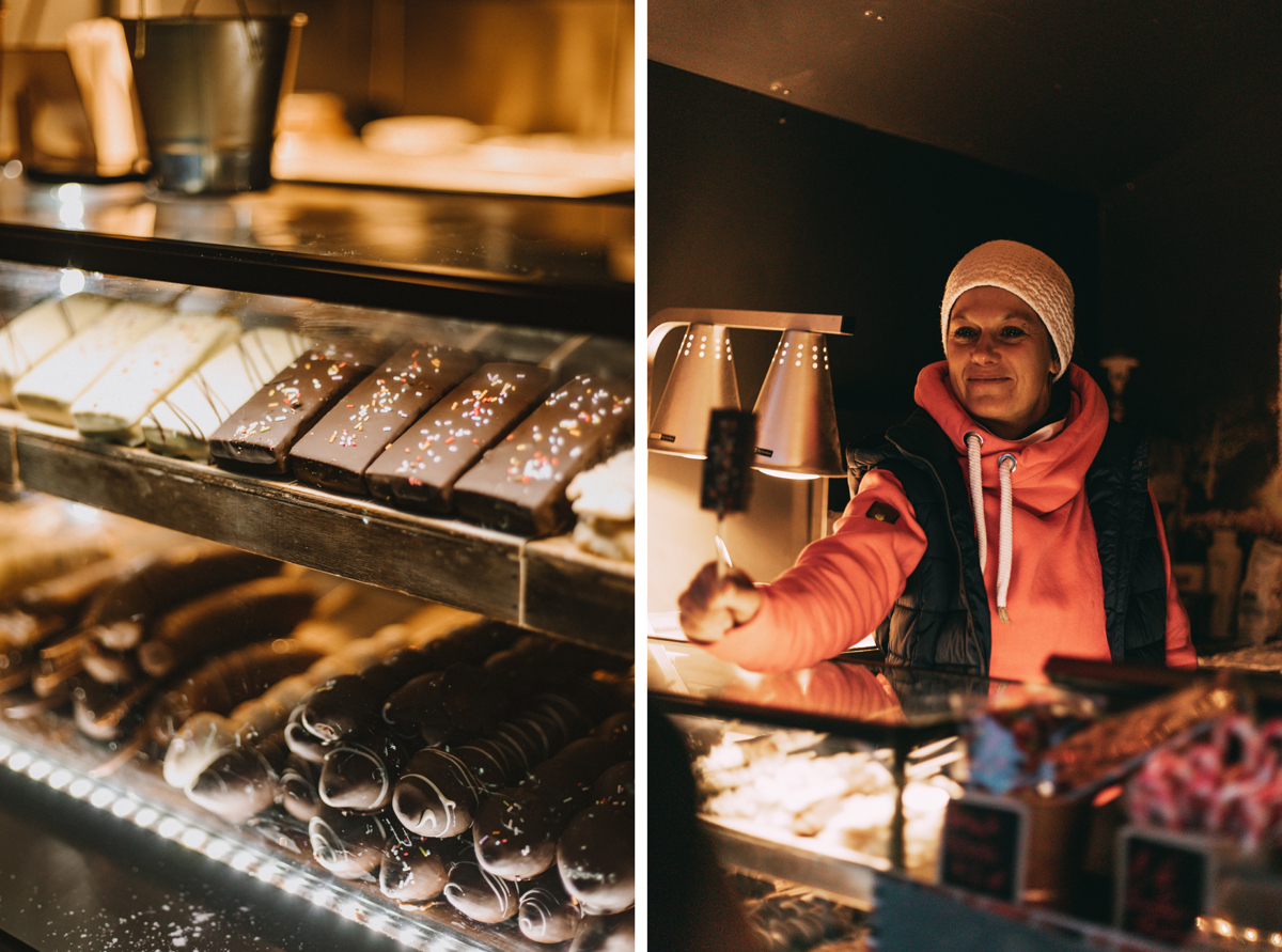 Wintertag in Westerland auf Sylt: Schokospieße Gogärtchen Sylter Wintermarkt